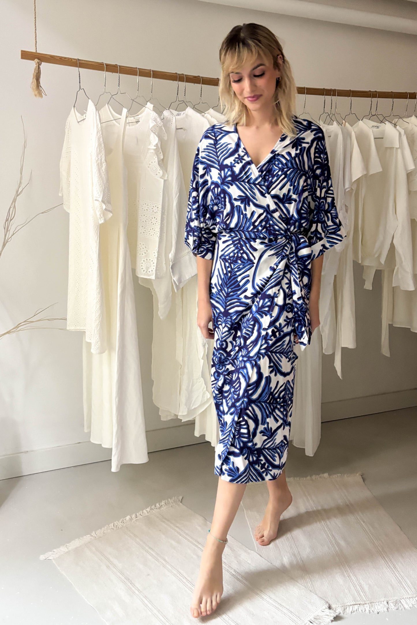 Átlapolós viszkóz ruha-kék