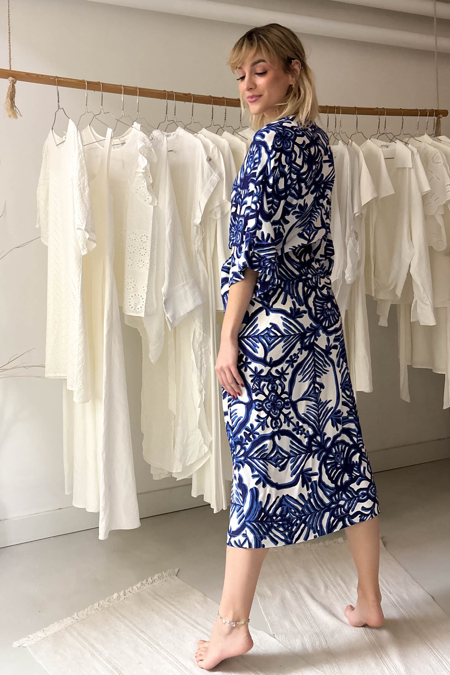 Átlapolós viszkóz ruha-kék