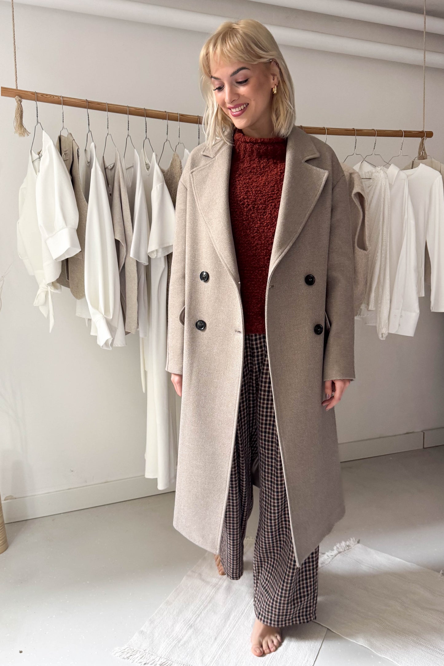 Oversize szövetkabát-homokszín