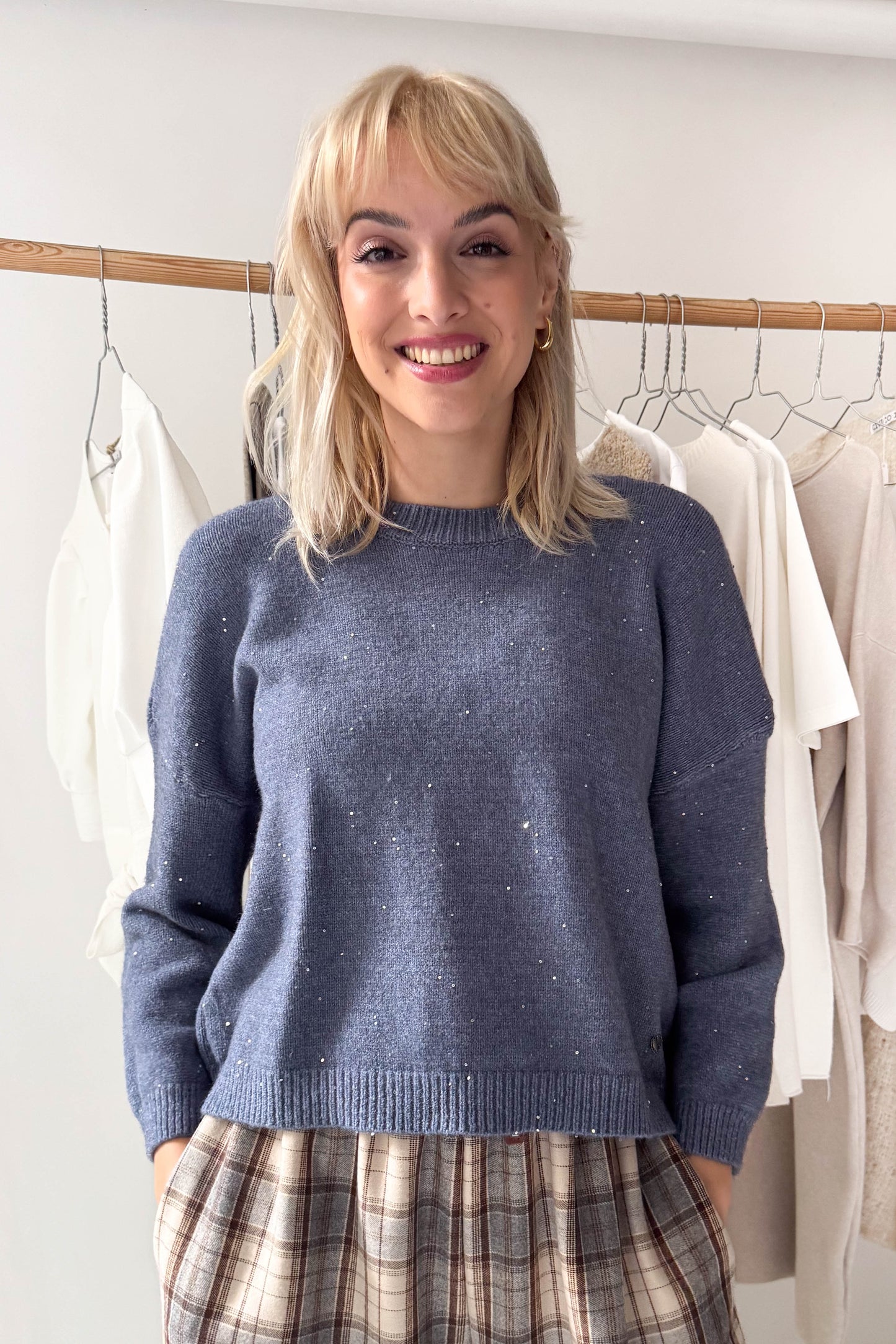 Glitter knitted sweatshirt-poppy blue