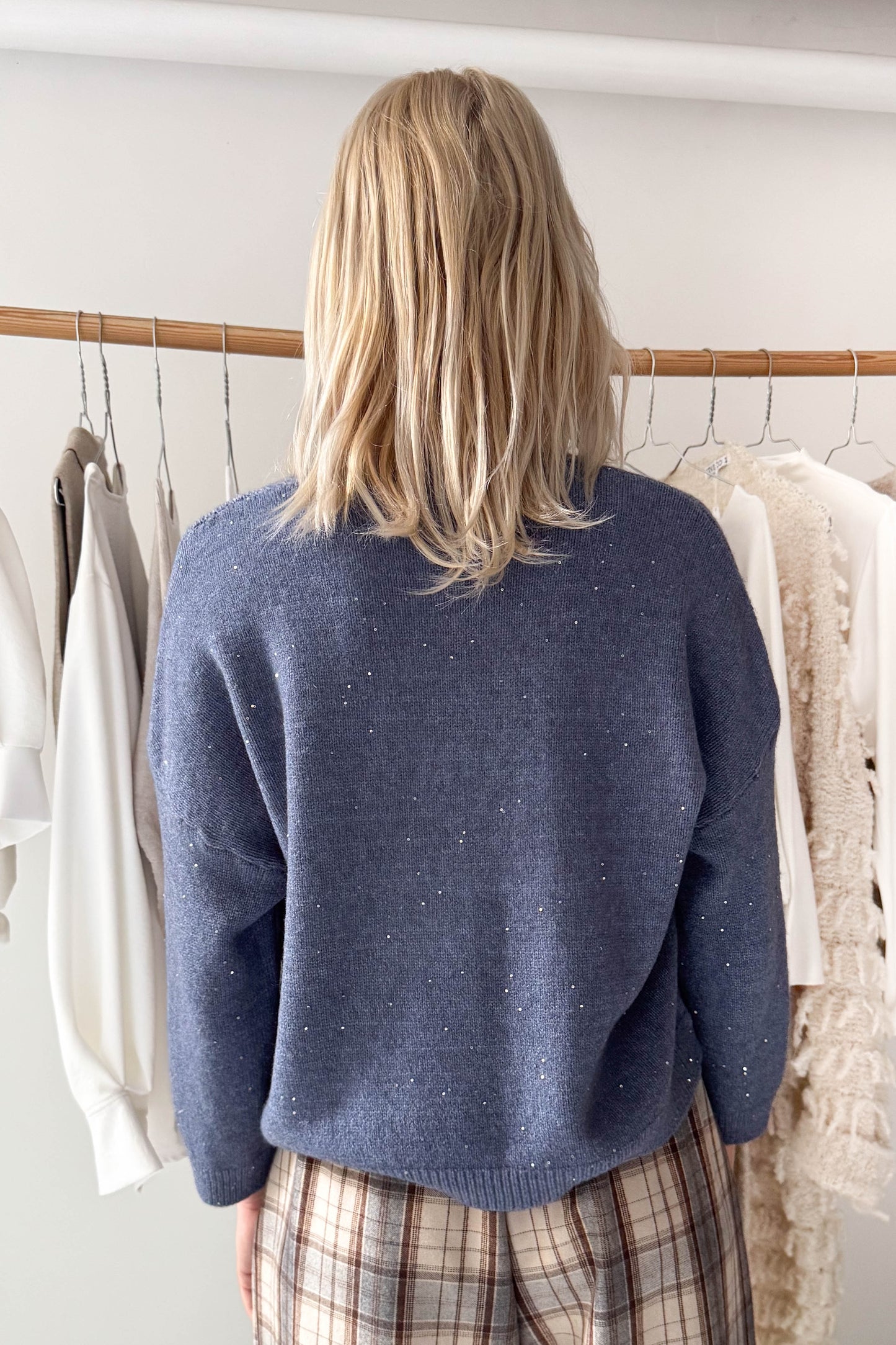 Glitter knitted sweatshirt-poppy blue