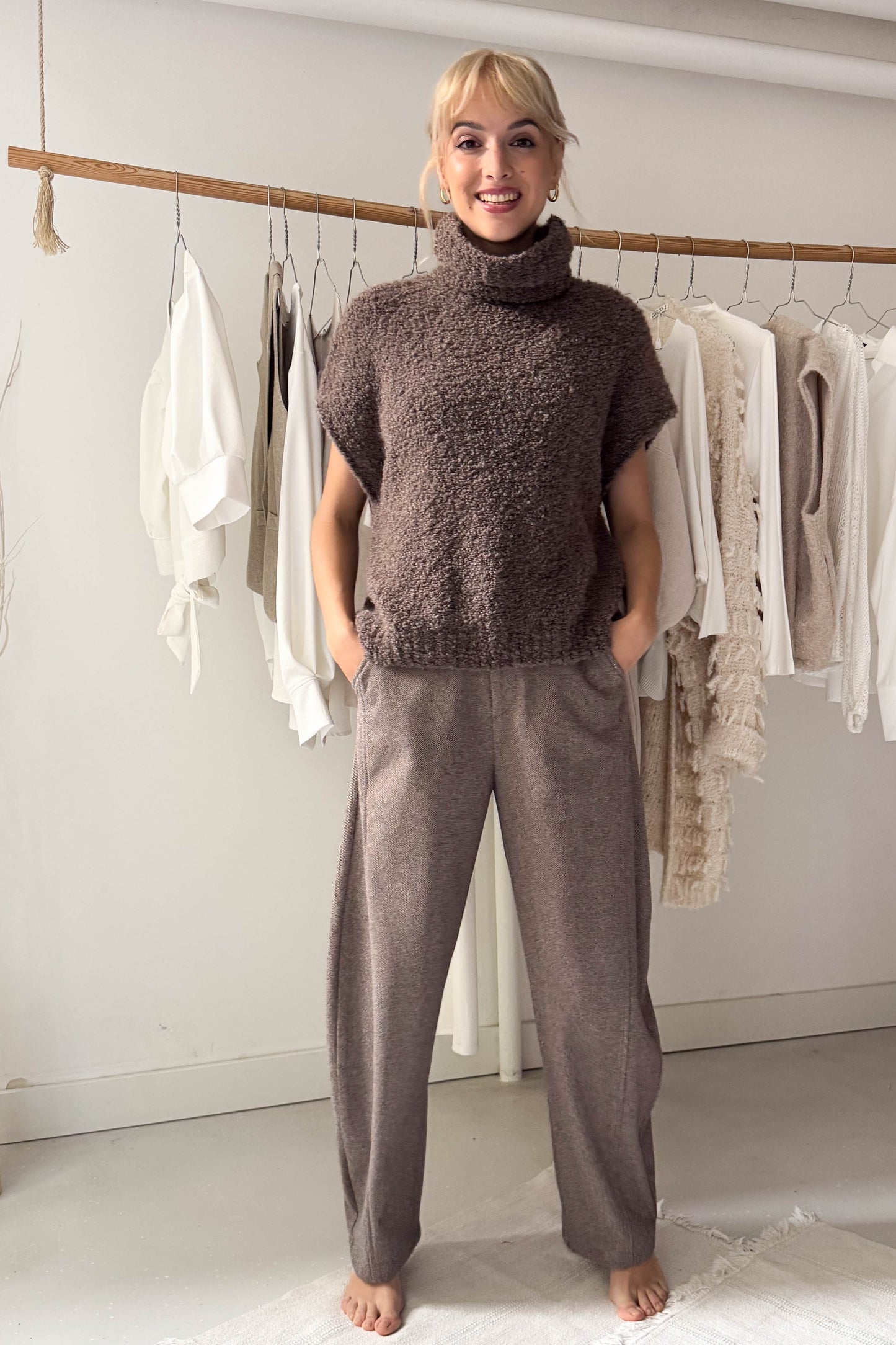 Garbós buklé mellény-bézsmabarna