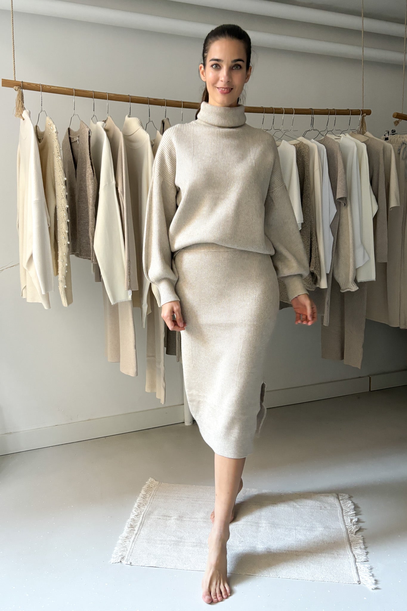 Kötött, bézs szett