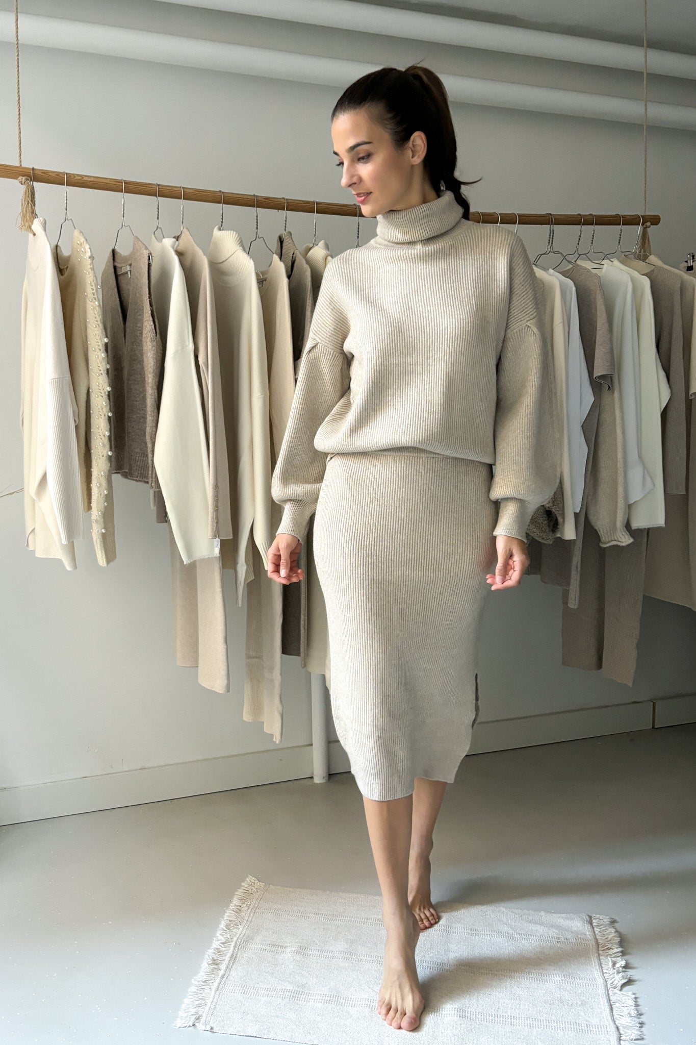 Kötött, bézs szett