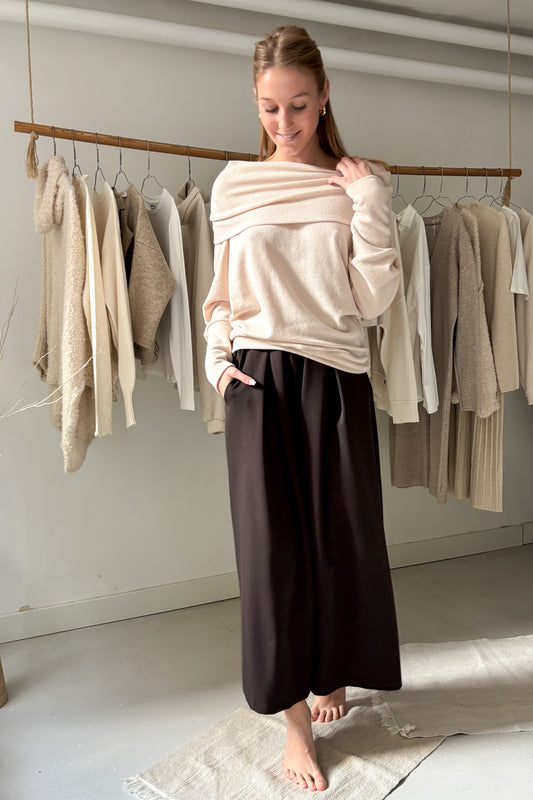 Kámzsanyakú pulóver - púder