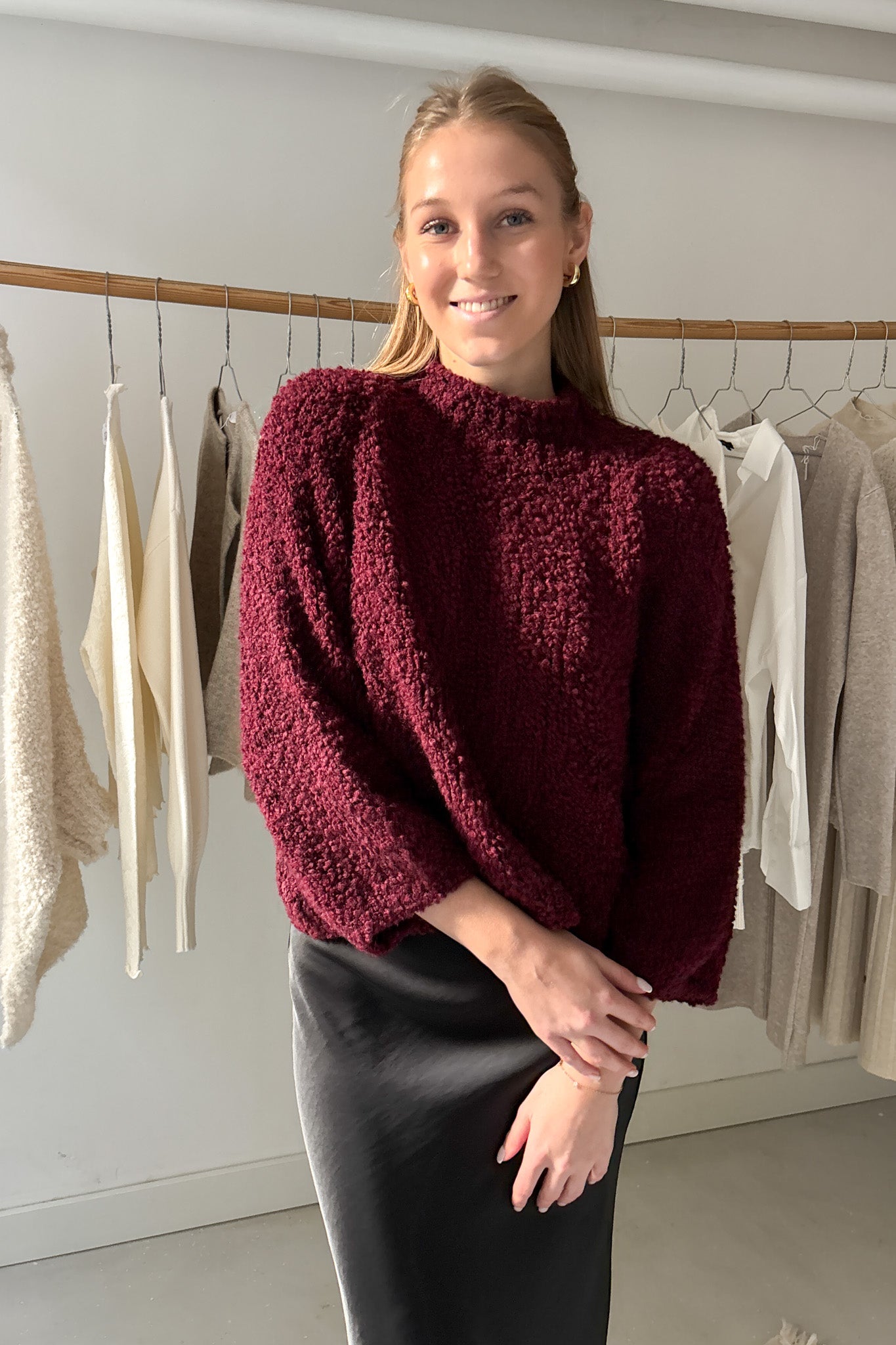 3/4-es ujjú buklé felső - burgundi