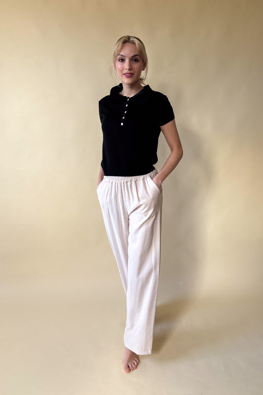 Finomkötött galléros póló - fekete