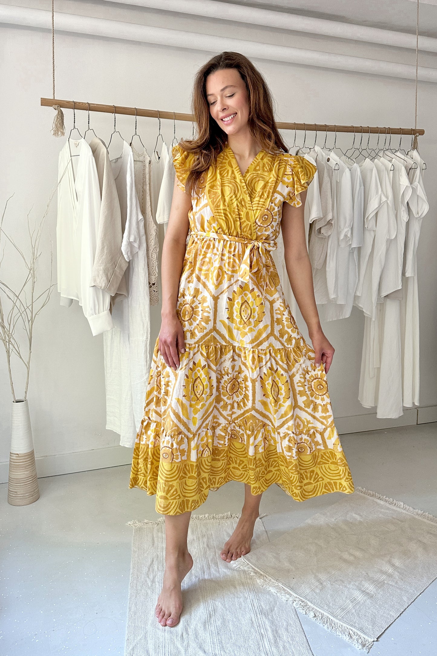 Yellow patterned cotton dress