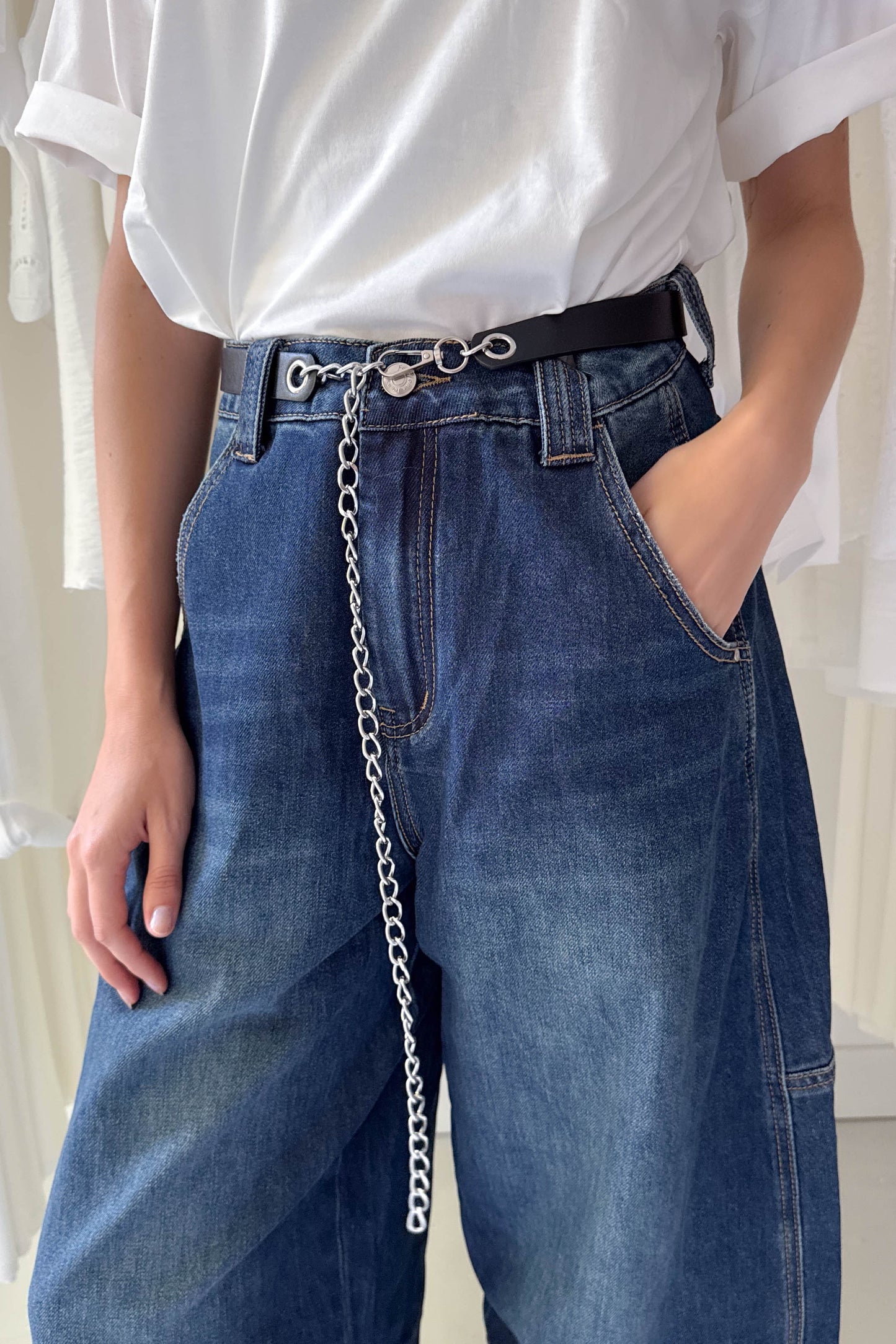 Láncos övvel ballon farmer nadrág