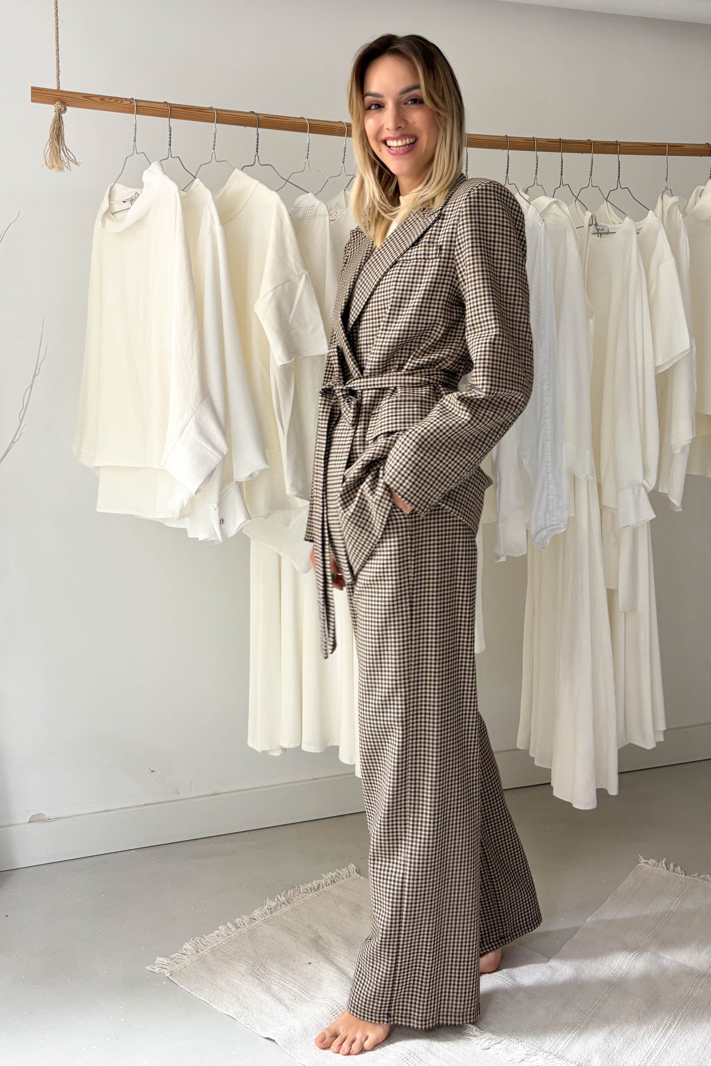 Kockás blézer és nadrág szett