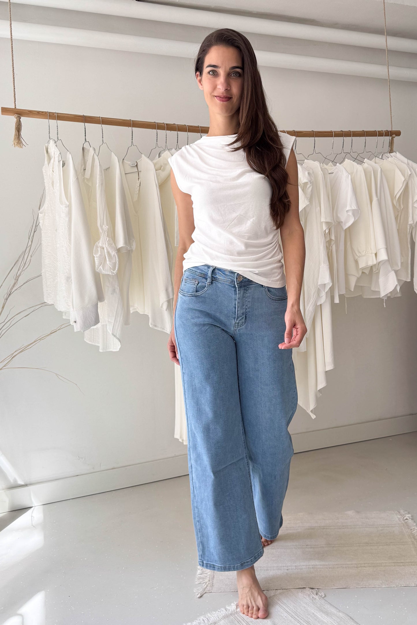 Wide leg denim pants-blue