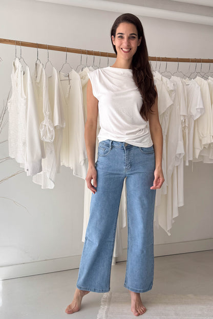 Wide leg denim pants-blue