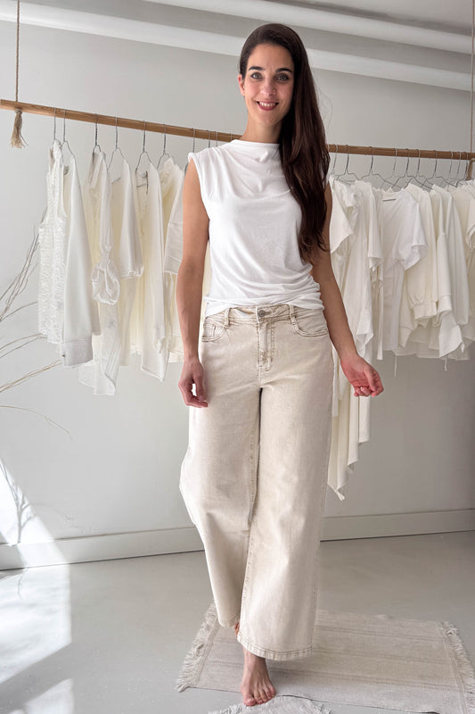 Wide leg farmer nadrág-bézs