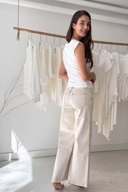 Wide leg farmer nadrág-bézs