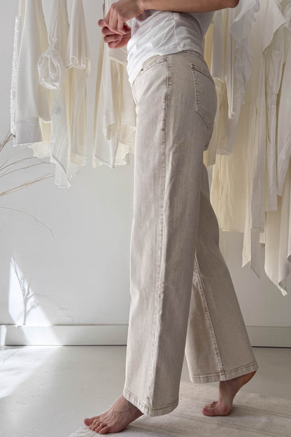 Wide leg farmer nadrág-bézs