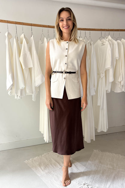 Kötött gombos mellény-törtfehér