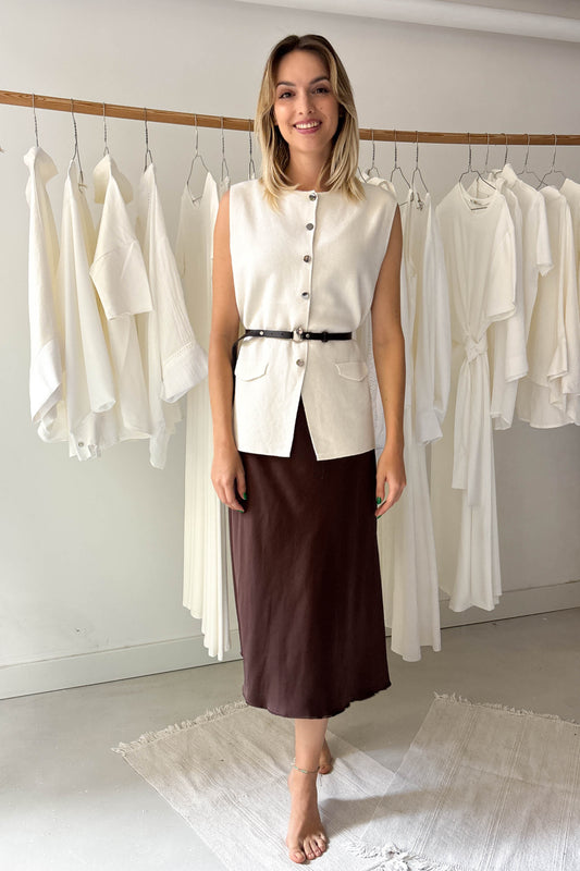 Kötött gombos mellény-törtfehér