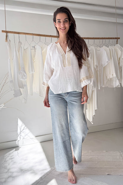 Törtfehér duplagéz felső hímzéssel