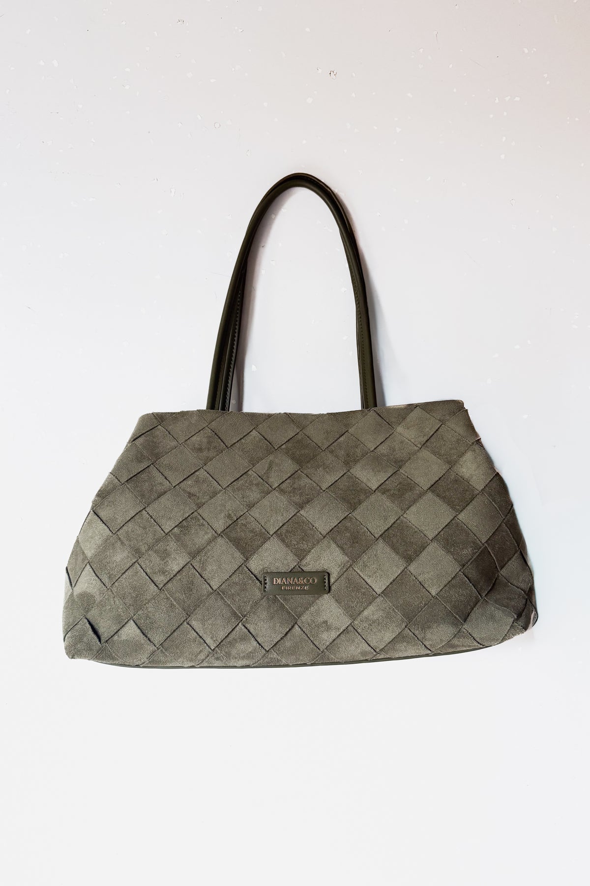 Velúr hatású fonott shopper táska-olivazöld