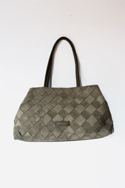 Velúr hatású fonott shopper táska-olivazöld