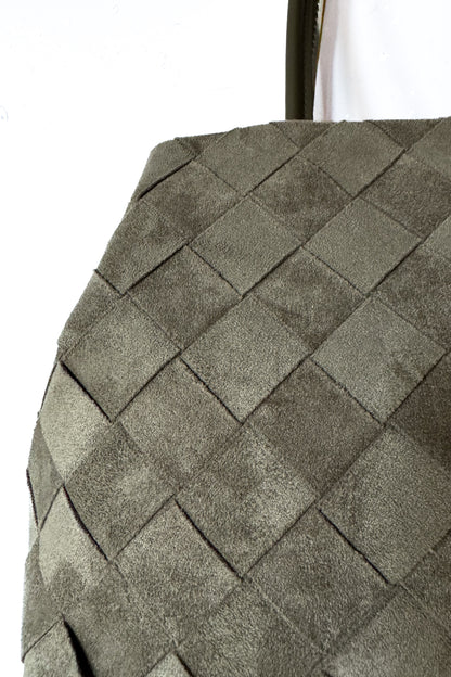 Velúr hatású fonott shopper táska-olivazöld