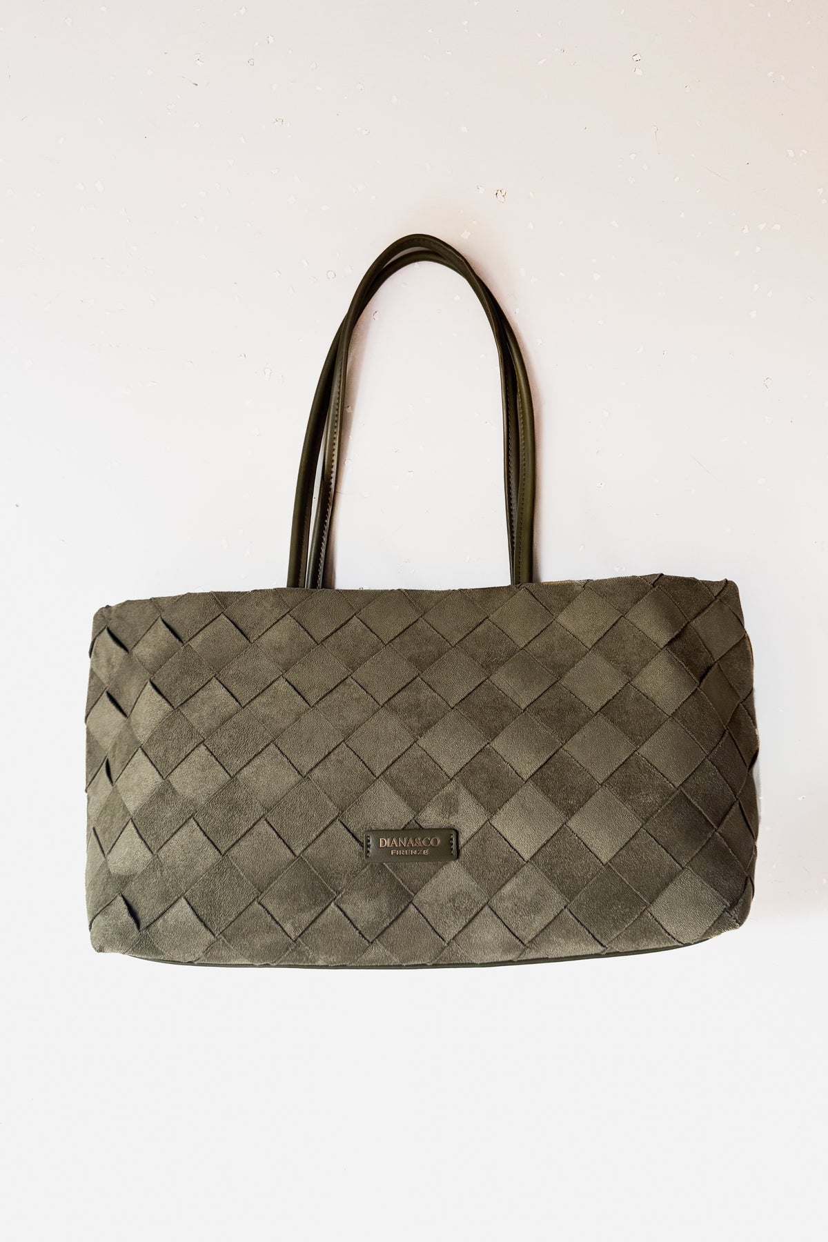 Velúr hatású fonott shopper táska-olivazöld