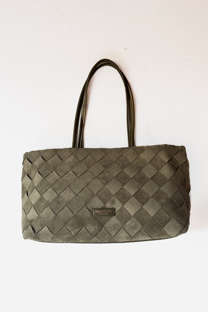 Velúr hatású fonott shopper táska-olivazöld