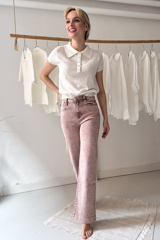 Wide leg farmernadrág - flamingórózsaszín