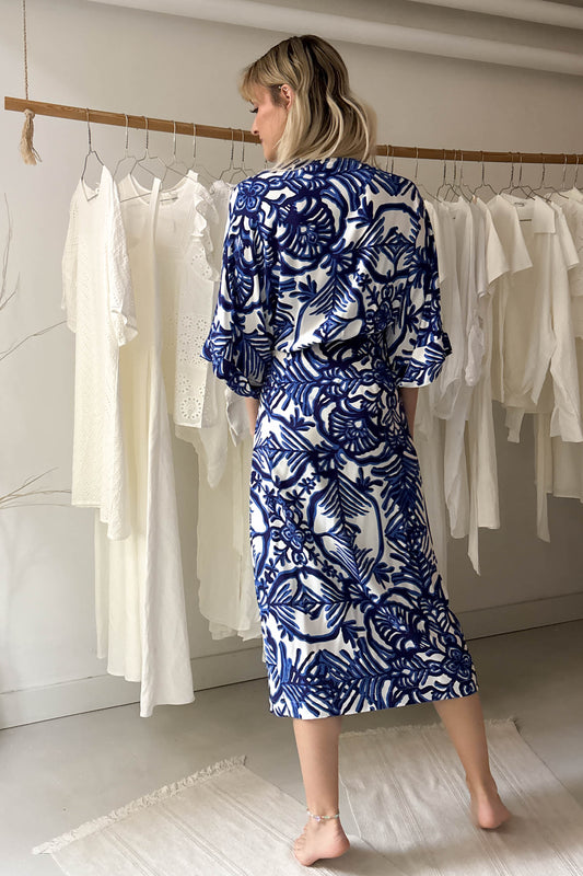 Átlapolós viszkóz ruha-kék