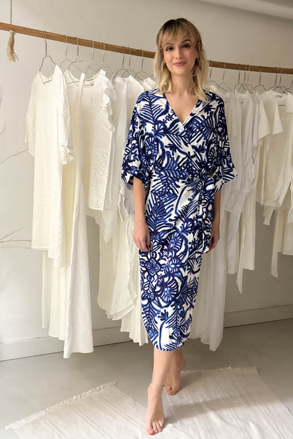 Átlapolós viszkóz ruha-kék