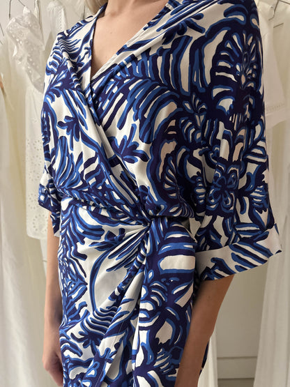 Átlapolós viszkóz ruha-kék