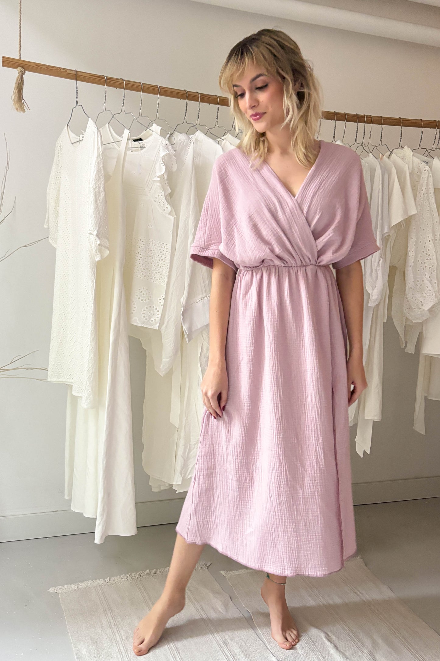 Double gauze dress-pastel purple