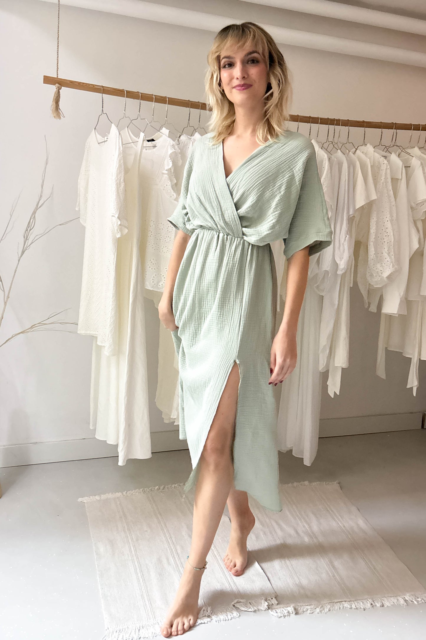 Double gauze dress-pastel green