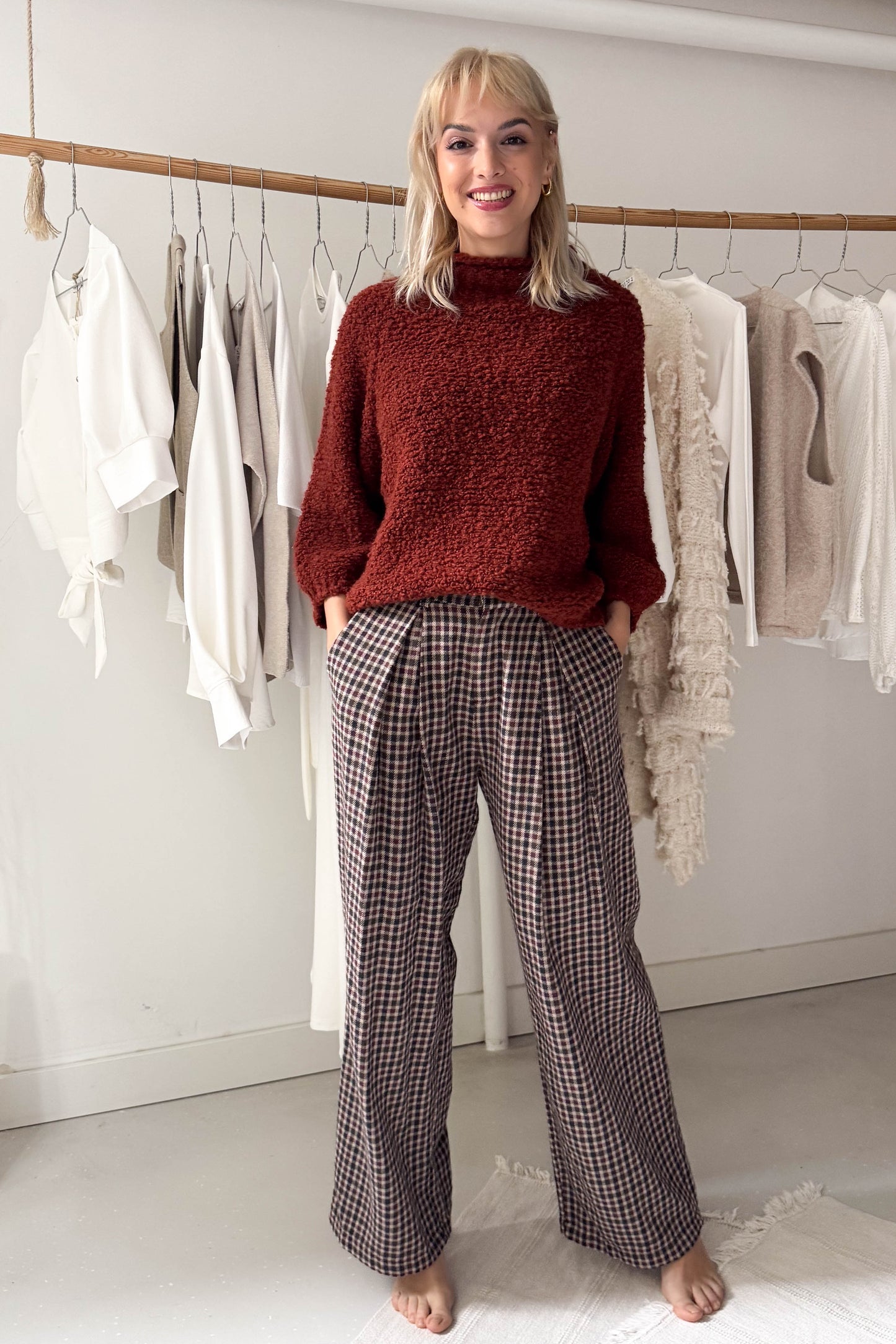 3/4-es ujjú buklé felső - szantálvörös