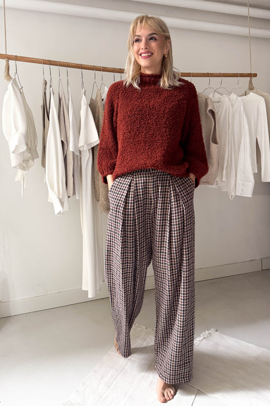 3/4-es ujjú buklé felső - szantálvörös