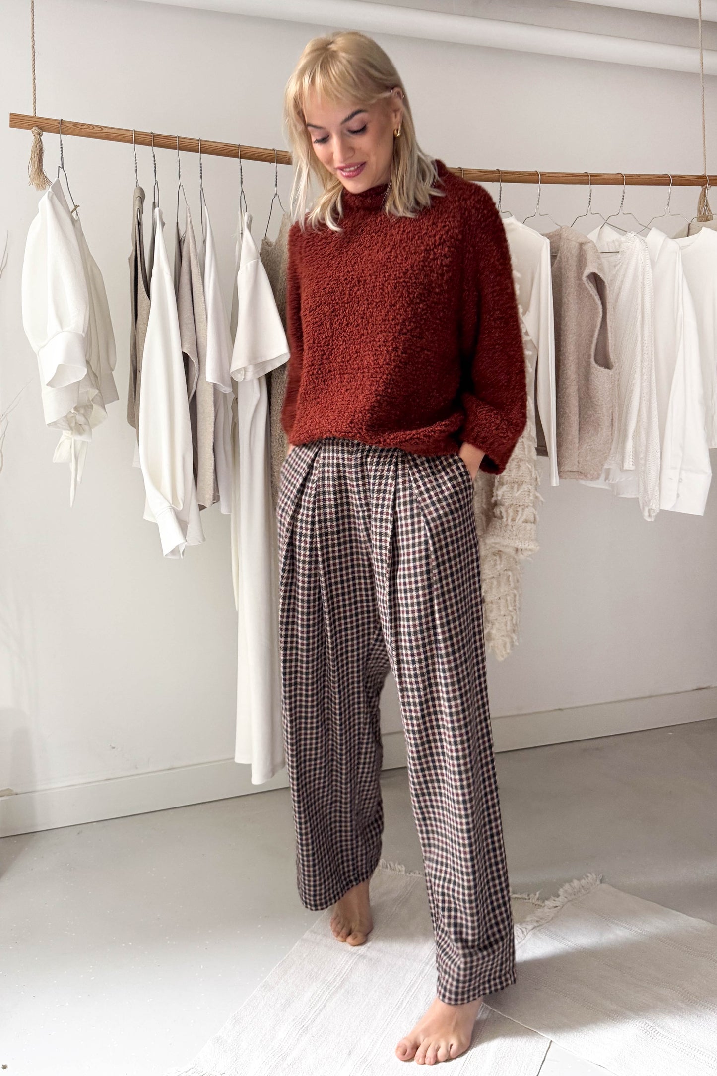 3/4-es ujjú buklé felső - szantálvörös