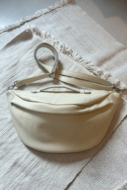 Oversize leather belt bag - butter color