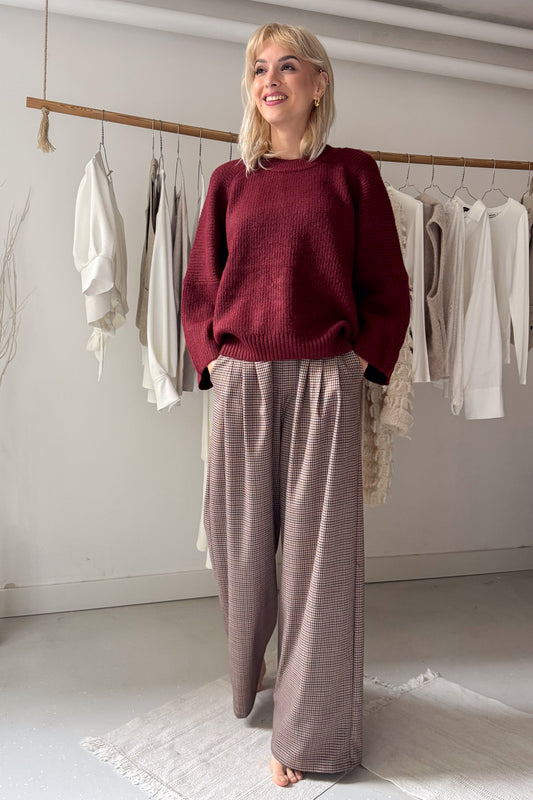 Oversize, kötött pulóver - burgundi