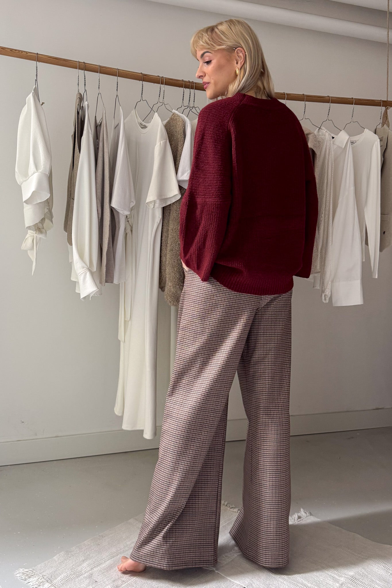 Oversize, kötött pulóver - burgundi