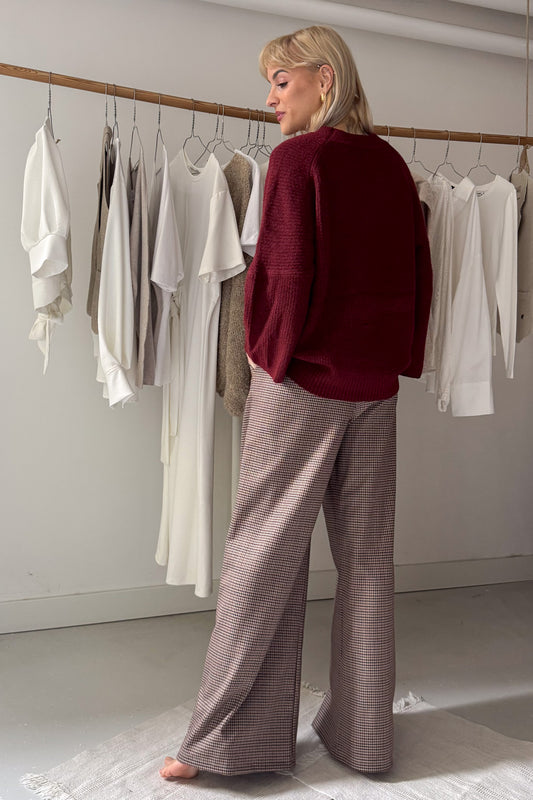 Oversize, kötött pulóver - burgundi