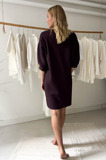 Puffos ujjú rövid kötött ruha-padlizsánlila