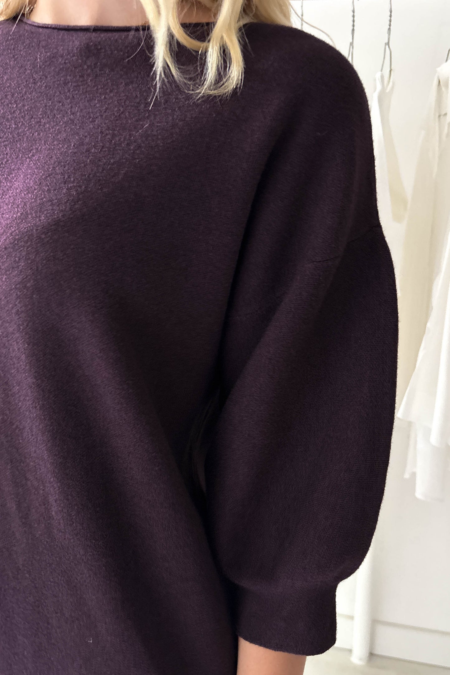 Puffos ujjú rövid kötött ruha-padlizsánlila