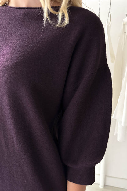 Puffos ujjú rövid kötött ruha-padlizsánlila