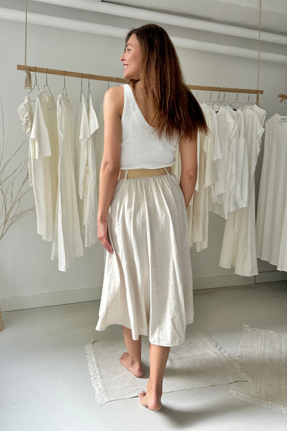 Linen-viscose skirt with pockets - off-white