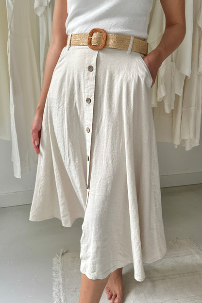 Linen-viscose skirt with pockets - off-white