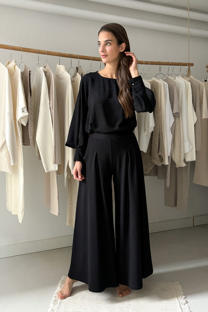 Bő ujjszabású blúz - fekete