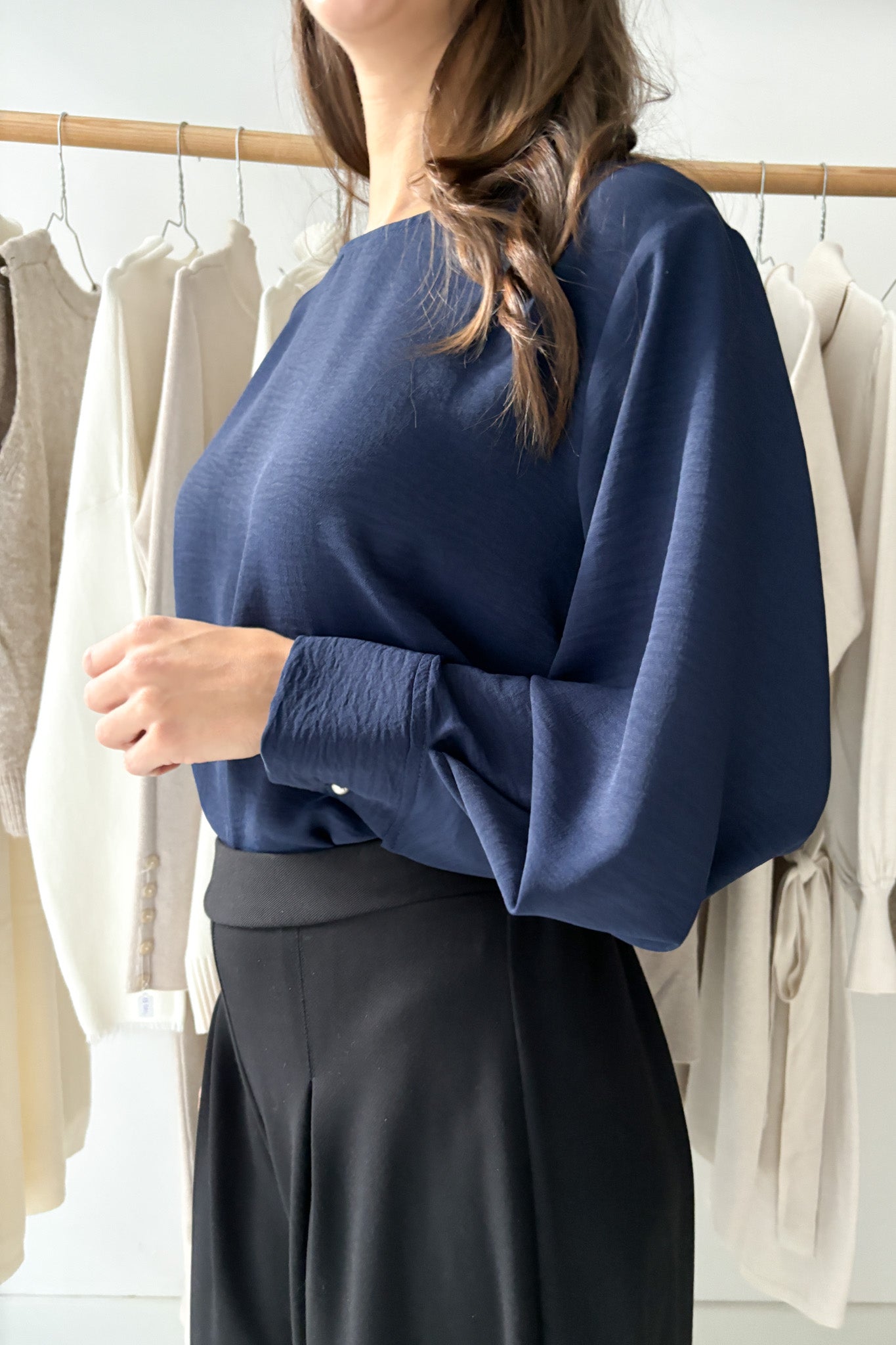 Wide-sleeved blouse - blue