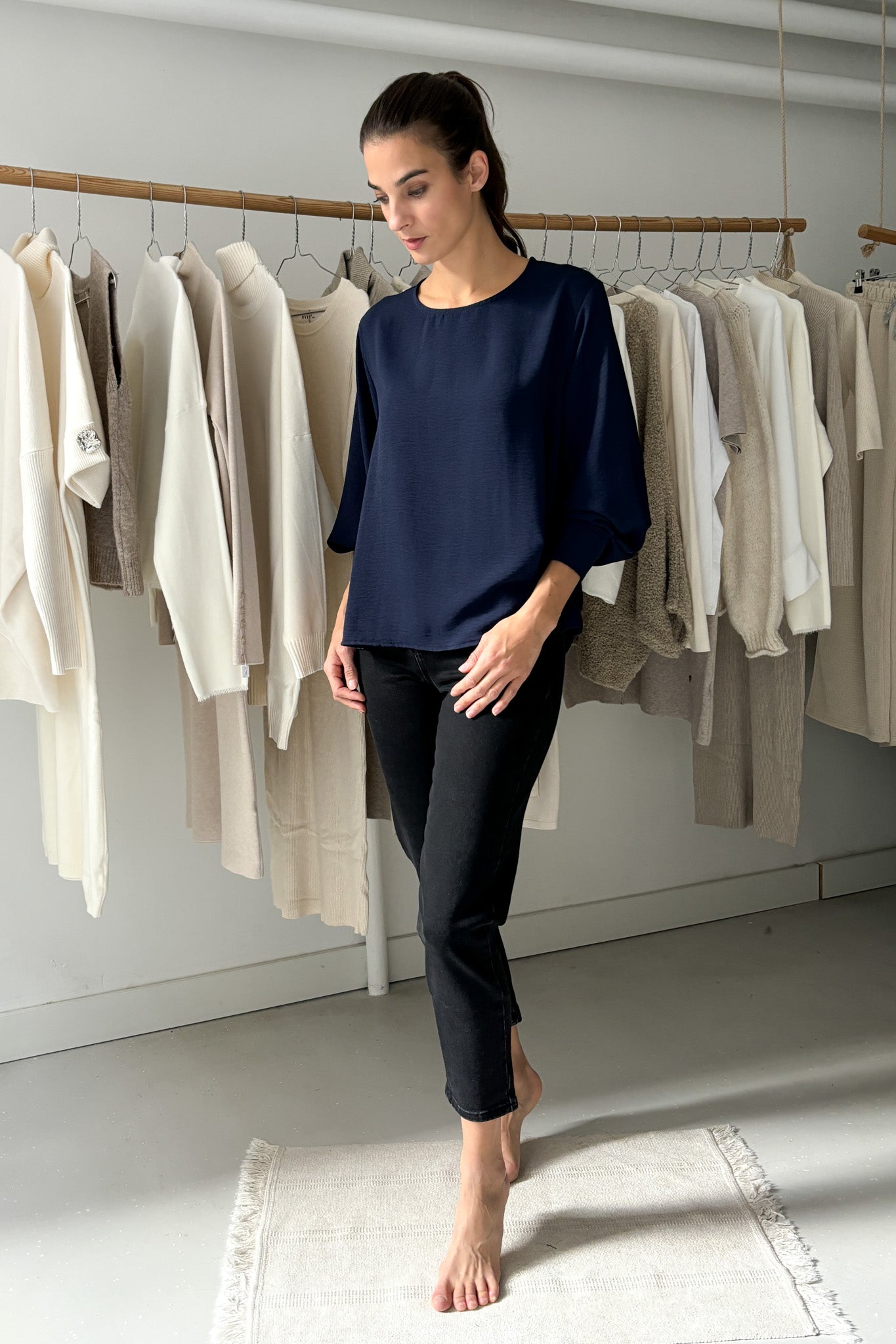 Wide-sleeved blouse - blue