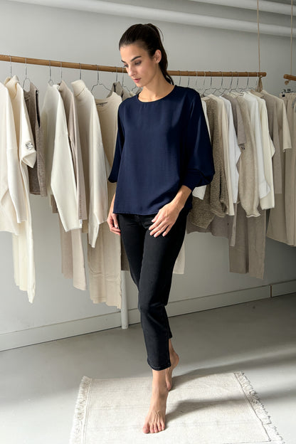 Wide-sleeved blouse - blue