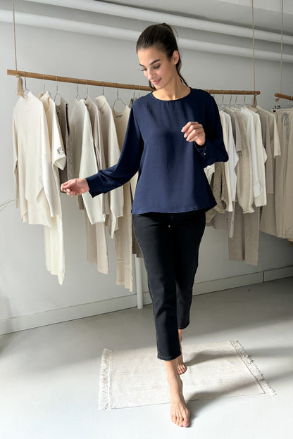 Wide-sleeved blouse - blue